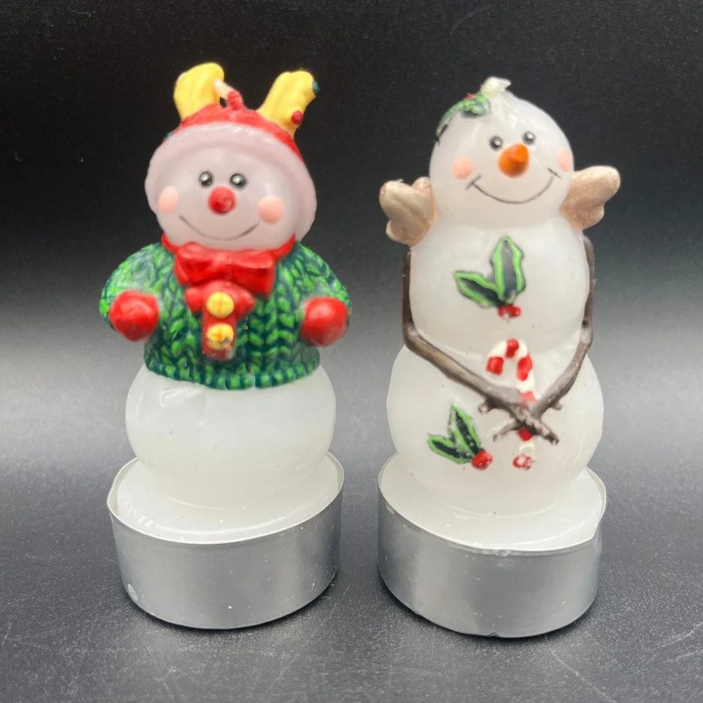 White Barn Candle Co Snowman Tea Light Candles Set of 2 Holiday Decor 3